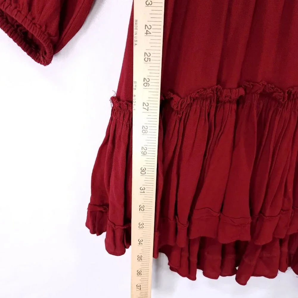 Misa Los Angeles Lorena Mini Dress Medium Tiered Long Sleeve V-Neck Red